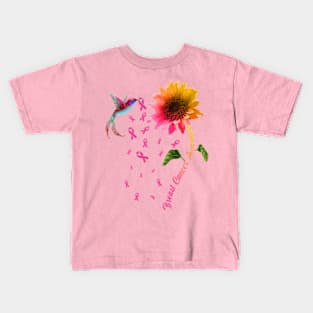 Breast Cancer Awareness Sunflower Hummingbird, Pink Ribbon Kids T-Shirt